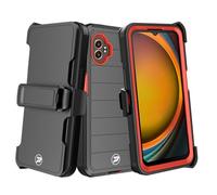 Wireless ProTech Case Compatible with Samsung Galaxy XCover7 PRO Phone Model SM-G766, Heavy Duty Belt Clip Holster with Rugged Triple Layer TPU and PC Lined Case Combo (Black/Red)