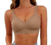 Wireless Push up Bra Seamless Non Wired Bras Anti Sagging Support High Impackt Sports Bra for Large Bust Soft Comfort V Neck Wireless Full Coverage Padded Zero Feel T Shirt Everyday Bralettes Khaki