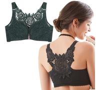 Wireless Push up Bra,Support Bra,Floral Secrets Comfort Rose Bra,Women's Front Closure Bras Seamless Lace Push Up Bralette Comfy Plus Size No Wire Bralettes Breathable Underwear,Blackish Green 80AB