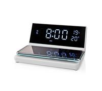 Wireless Qi Charger USB Phone Charging Pad Bedside Alarm Clock, LED - White