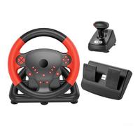 Wireless Racing Wheel And Pedals For PS4 With Reactive Pedal, Dual Clutch Start Control And Wheel Covers For Android For Smart TV For IOS - Gaming(Red)