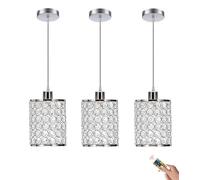 Wireless Rechargeable Crystal Chandelier Pendant Light with Remote Control, Battery Operated Cordless Hanging Lamp for Kitchen Island and Dining Room