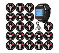 Wireless Restaurant Pager Calling System with Watch Call Button Office Food Truck Coffee Bell Black