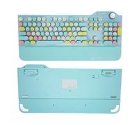 Wireless Retro Typewriter Mechanical Keyboard, 107 Keys Punk Style Round Key Keyboard, with Volume Control Knob, LED Backlit, 2.4G, BT5.1, USB Wired (Blue)