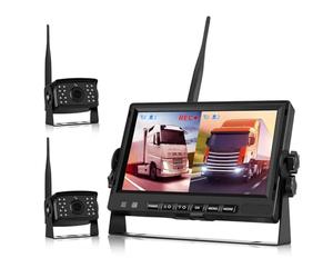 Wireless Reversing Camera, Reversing Camera Kit, Van Reversing Camera Kit DVR Digital Wireless AHD Video Recording (Rear & Front View Camera) 7 inch Monitor for Bus/Motorhome 12V-24V Night Vision