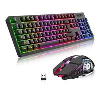 Wireless RGB Gaming Keyboard and Mouse,Rechargeable Backlit Keyboard Mouse Long Battery Life,Mechanical Feel RGB Backlit Gaming Keyboard with 7 Color Wireless Gaming Mouse for Game and Work