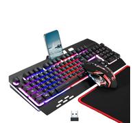 Wireless RGB Backlit Gaming Keyboard with Palm Rest, Rechargeable, Long Battery Life, Metal Panel Mechanical Feel, 7 Color Mouse and Mouse Pad for Game and Work