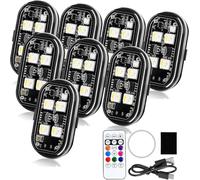 Wireless RGB LED Lights with Remote Control,8 Colors 10 Flash Modes USB Charging, Anti-Collision Lights Waterproof Emergency Warning Light for Drone Car Motorcycle Bike (8-Light Set)