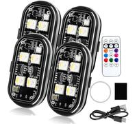 Wireless RGB LED Lights with Remote Control,8 Colors 10 Flash Modes USB Charging, Anti-Collision Lights Waterproof Emergency Warning Light for Drone Car Motorcycle Bike (4-Light Set)