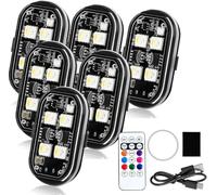Wireless RGB LED Lights with Remote Control,8 Colors 10 Flash Modes USB Charging, Anti-Collision Lights Waterproof Emergency Warning Light for Drone Car Motorcycle Bike (6-Light Set)