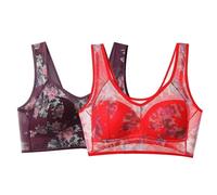 wireless seamless bra 2/3 Pack Non Wired Bras for Women uk Multipack Ice Silk Lace Cooling Sleep Bra Comfort Soft Push up Wireless Bralette Breathable Full Coverage Seamless Brassiere Wine 3XL