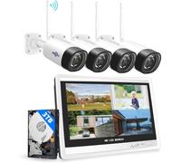 【5MP+3TB Hard Drive】Hiseeu Wireless Security Camera System with 12"Monitor Wireless CCTV System 10CH NVR,4x5Megapixel Outdoor WiFi IP Camera with 2-Way Audio Night Vision Remote View Instant Alert
