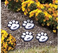 Wireless Set of 4 Solar Dog Paw Print Lights Garden Statue Lantern LED Path 3.75" Light Outdoor Animal Pet Lamp