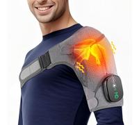 Wireless Shoulder Heating Pad, Heated Shoulder Bandage with 3 Massage Modes, Heated Shoulder Brace for Pain Relief, Shoulder Massager for Men and Women (Grey)
