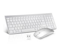 Wireless Silent Lightweight Keyboard and Mouse Ultra Slim Combo, 2.4G USB Quiet Compact Scissor Switch Keyboard Mice Set with Cover, 2 AA and 2 AAA Batteries, for Laptop/PC/Windows - Silver White