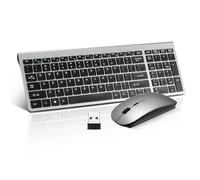 Wireless Silent Lightweight Keyboard and Mouse Ultra Slim Combo, 2.4G USB Quiet Compact Scissor Switch Keyboard Mice Set with Cover, 2 AA and 2 AAA Batteries, for Laptop/PC/Windows - Grey+Black