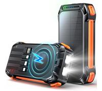 Wireless Solar Charger 26800mAh Power Bank 30W PD Fast Charging, 15W Wireless Charger with 4 Built-in Cables, 3 Ports, Flashlights, Portable Battery Pack for Phones, Tablets, Camping (Black Orange)