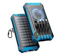 Wireless Solar Power Bank 26800 mAh with 4 Cables, 15 W Quick Charge for | Solar charger with USB-C output/input, integrated cables, power bank, external battery for camping and outdoor use