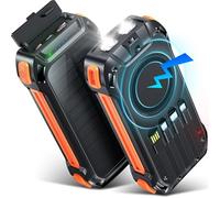 Wireless Solar Power Bank 26800 mAh with 4 Cables, 30 W USB C Power Bank, Quick Charge Function, Portable Charger, 7 Outputs, External Battery with SOS Torch for Mobile Phones, Tablets, Outdoor