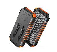 Wireless-Solar-Power-Bank-27000mAh, Virelek 22.5W Fast Charging Solar Panel Battery Pack 6 Output with 2 Built-in Cables, 1 USB C In&Out, 2 Flashlights for Smartphones Tablets Camping Outdoor