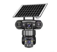 Wireless Solar Security Camera With Three Lenses For 360 Degree Pan Tilt Coverage And 4k Ultra Outdoor Surveillance System Black(Black)