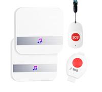 Wireless SOS Call Button Alarm System, IP65 Waterproof Emergency Alert Pager for Elderly & Caregivers, 80m Range, LED Flash, Easy One-Click Help, Includes Wrist Watch,Pendant Transmitter, 2 Receivers