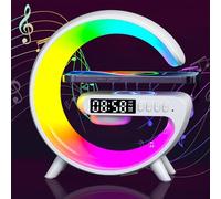 Wireless Speaker Charger Light,LED Bedside Lamp 4-in-1 Alarm Clock,Mood Light,Speaker & Wireless Charger,G-Shaped Atmosphere Lamp Rgb Colour Changing Lamp for Home Decor,Bedroom,Office,Gifts (White)