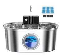 Wireless Stainless Steel Cat Water Fountain 108oz/3.2L - Cordless Battery Operated Pet Water Dispenser with Motion Sensor, Quiet Pump & Multi-Stage Filtration for Cats and Dogs