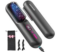 Wireless Straightening Brush for Travel, Negative Ion Hair Straightener Brush, Portable Brush with Rechargeable 9600 mAh Battery, Mini Straightening Brush Wireless for Women, Anti-scalding, 12 Temp
