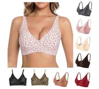 Wireless Sunny Bee Jelly Bras for Women UK Plus Size Seamless Deep V Push up Leopard Bra Lift Supportive Full Coverage No Underwire Plunge Bralette Comfy Adjustable Straps Women's Everyday Sports Bra