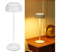 Wireless Table Lamp Rechargeable with Full Aluminium Body, Modern 5200mAh Battery Mushroom Touch Bedside Lamp with 3 Colour Modes, IP54 Cozy Ambient Light for Living Room Bedroom & Home Décor, White