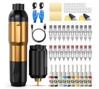 Wireless Tattoo Gun Kit Wormhole Tattoo Kit Complete Tattoo Gun Kit Wireless Tattoo Machine Kit Rechargeable Cordless Tattoo Power Supply Portable 1500mAh Tattoo Supplies for Tattoo Supplies WTK276
