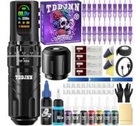Wireless Tattoo Machine Kit for Beginners & Artists Portable Pro Rotary Cordless Tattoo (BLACK)