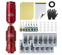 Wireless Tattoo Pen Kit for Lining Shading - Complete Cartridge Machine Set with Adjustable Voltage, Mini Pen, Battery, Cartridges, Inks for Beginner Artists,Red