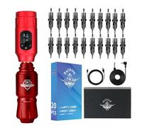 Wireless Tattoo Pen Kit with LCD Display - Rotary Tattoo Machine Set Featuring Type-C Charging, Short Body Design, 20 Tattoo Needles, RCA Cable for Artists and Beginners,Red,B kit
