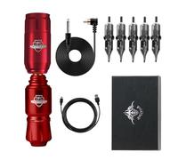 Wireless Tattoo Pen Kit with LCD Display - Rotary Tattoo Machine Set Featuring Type-C Charging, Short Body Design, 20 Tattoo Needles, RCA Cable for Artists and Beginners,Red,A kit