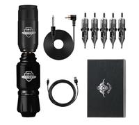 Wireless Tattoo Pen Kit with LCD Display - Rotary Tattoo Machine Set Featuring Type-C Charging, Short Body Design, 20 Tattoo Needles, RCA Cable for Artists and Beginners,Black,A kit