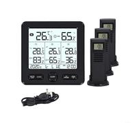 Wireless Thermometer Hygrometer with Radio Weather Station for Indoor Outdoor Use, Accurate Temperature and Humidity Reading, USB and Battery Powered, 100 Meter Transmission (Black)