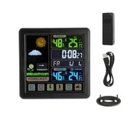 Wireless Touch Screen Weather Station Wooden Alarm Clock Station Indoor Outdoor Thermometer Hygrometer Home TimeWatch Desktop(Nero)