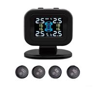 Wireless Tpms For General Cars With Lcd Display And 4 External Sensors For Mini Usb Real Pressure Temperature Monitor Alarm System Ip67 Waterproof Wide Temp Range -20c To 80c Safe Driving Tool