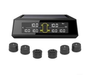 Wireless TPMS Solar Charge with 6 Waterproof Sensors - High Precision Tyre Temp Display PSI Bar Units for Trucks Buses Coaches(external)