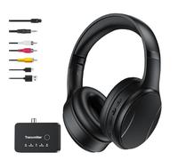 Wireless TV Headphones for Seniors, 2.4G RF & Bluetooth 5.4 with 5-in-1 Transmitter Box (Optical/Coaxial/RCA/AUX/USB Output), 5 EQ Modes, 100ft Range, 20H Playtime, Foldable Over-Ear TV Headset Gifts