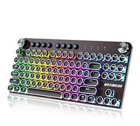 Wireless Typewriter Keyboard Mechanical TKL, 2.4G/BT5.0/Wired WM87 Retro Vintage Gaming Keyboard Typewriter Style with Punk Round Keycaps True RGB Backlit and 2 Control Knobs, Clicky Switch, Win/Mac