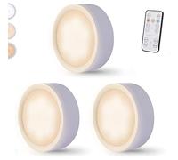 Wireless Under Cabinet Lighting Battery Operated,LED Puck Lights with Remote Control,3 Color Dimmable Timing Function Push Lights Ideal for Kitchen Cabinets, Bedrooms, Closets, Garage and More 3 Pack