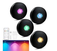 Wireless Under Cabinet Lights with Remote, 4 Pack RGB Puck Lights with 13 Colors & Timer, LED Under Cupboard Lighting, Dimmable Stick On Under Counter Lights for Closet Wardrobe Cabinet Display Shelf