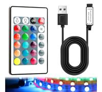 Wireless USB IR RGB LED Strips Controller, 24-Key, 16 Colors, 5 Patterns, Adjustable Brightness Remote for 5050/3528 RGB LED Light Strip, 10m Range