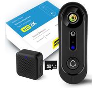 Wireless Video Doorbell Camera with Chime | Pre-installed 32GB SD Card No Monthly Fee, 2K HD Night Vision, 2-Way Audio, Motion Detection,2.4G WiFi