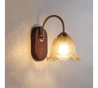 Wireless Wall Lights for Bedroom Vintage Glass Flower Wall Light Cordless Battery Operated Wall Sconce Not Hardwired Fixture Farmhouse Rustic Battery Wall Lamp for Bedroom Bedside Living Room