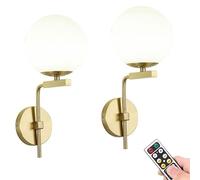Wireless Wall Sconce Battery Operated Wall Lamp, Rechargeable Wall Sconce Modern Gold Bedside Wall Light, Glass Globe Brass Light Fixture Remote Dimmable for Bathroom Vanity Bedroom Living Room Porc