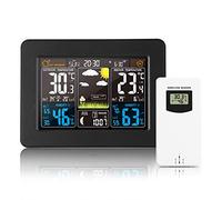 Wireless Weather Station Digital Colorful Weather Forecast Clock with Outdoor Sensor Indoor Outdoor Thermometer with Time Date Temperature Humidity Barometer Alarm Moon Phase Display Weather Clock